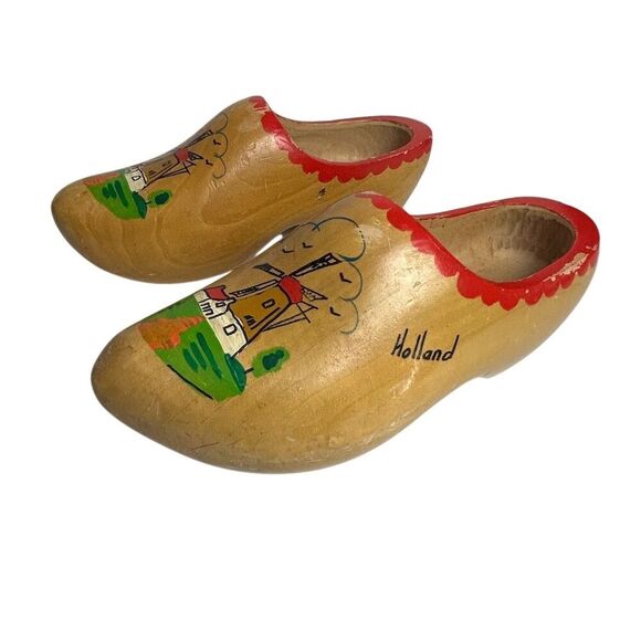 Vintage Hand Painted Holland Windmill Wooden Dutch Clogs - Picture 9 of 16